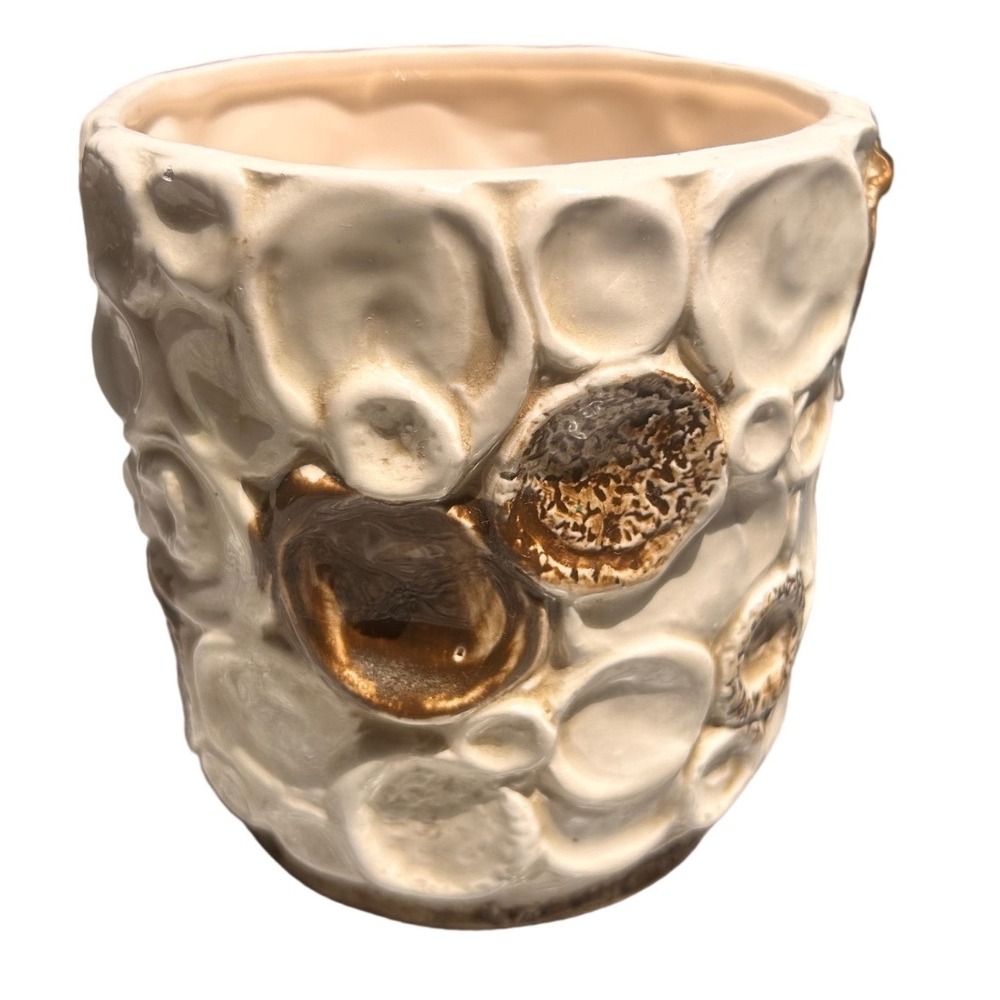 Vintage Napcoware C-7877 Ceramic Planter Gold Bronze Textured Crater Vase 4in - Picture 4 of 7